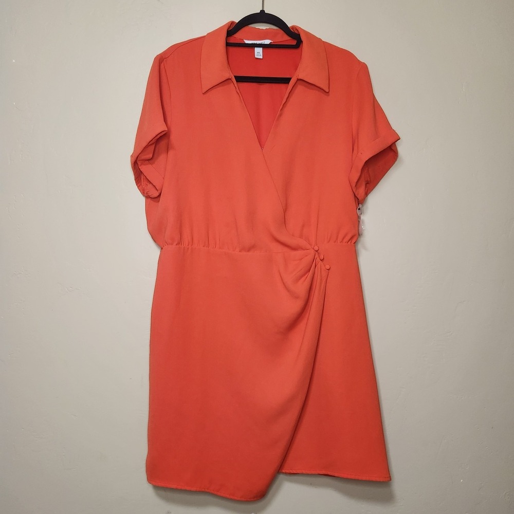 Nine West Surplice Shirt Dress Faux Wrap Women's Size XXL Orange NWOT‎